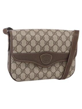 Authentic GUCCI GG Supreme Shoulder Bag PVC Beige Gold